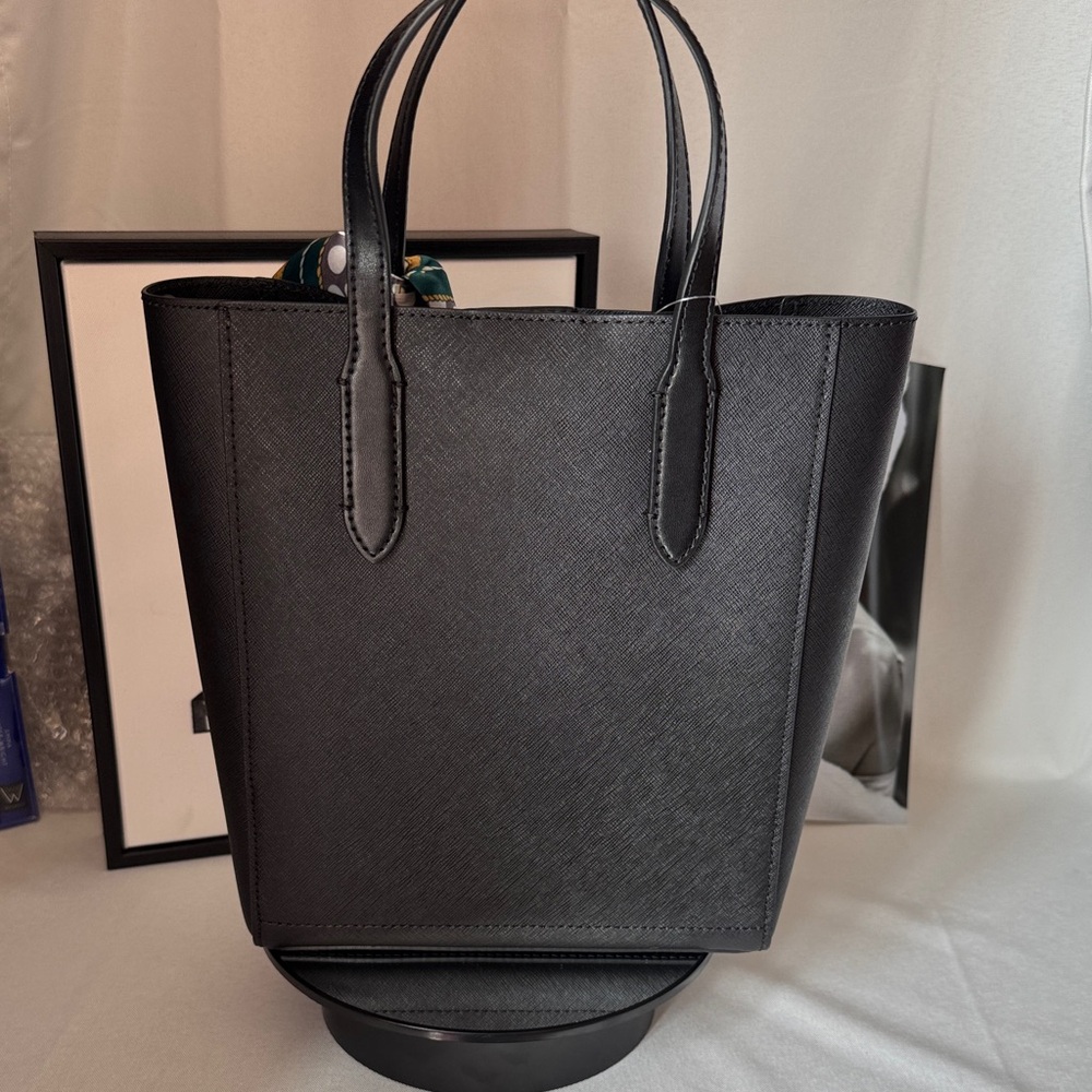 Michael Kors Black Saffiano Leather Tote with Colorful Scarf Accent - Picture 5 of 9